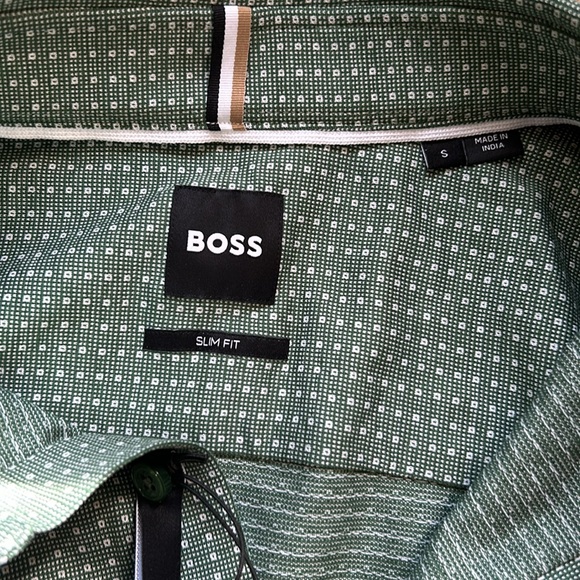 BOSS | Open Green Printed Slim Fit Shirt - Picture 9 of 12